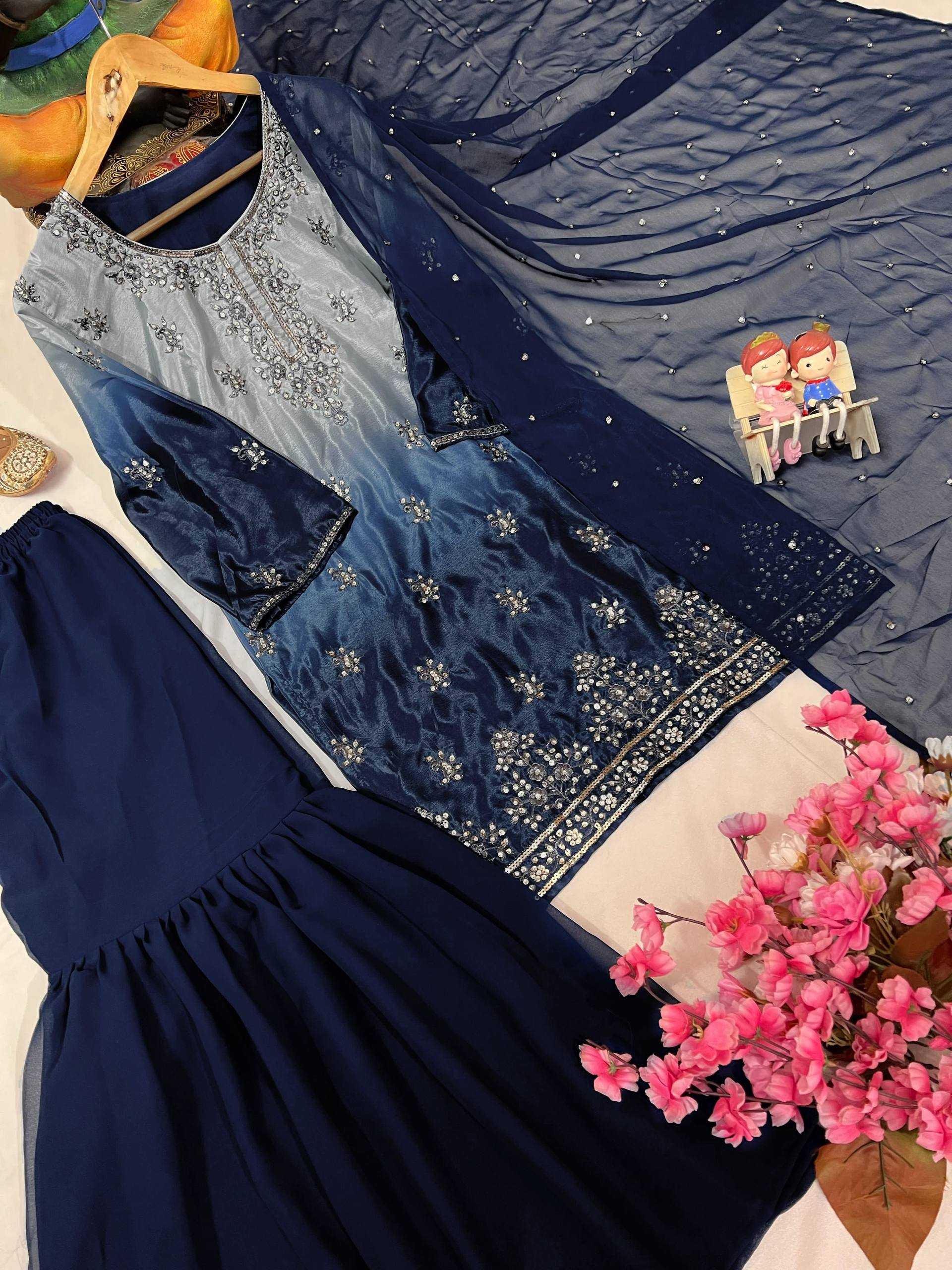 Ynf Chinon Silk KESH492 1370 Suits & Dresses Wedding Collections Festive Collections Wholesale Sharara Salwar Suits Printed Suits Ladies Silk Suit Manufacturer