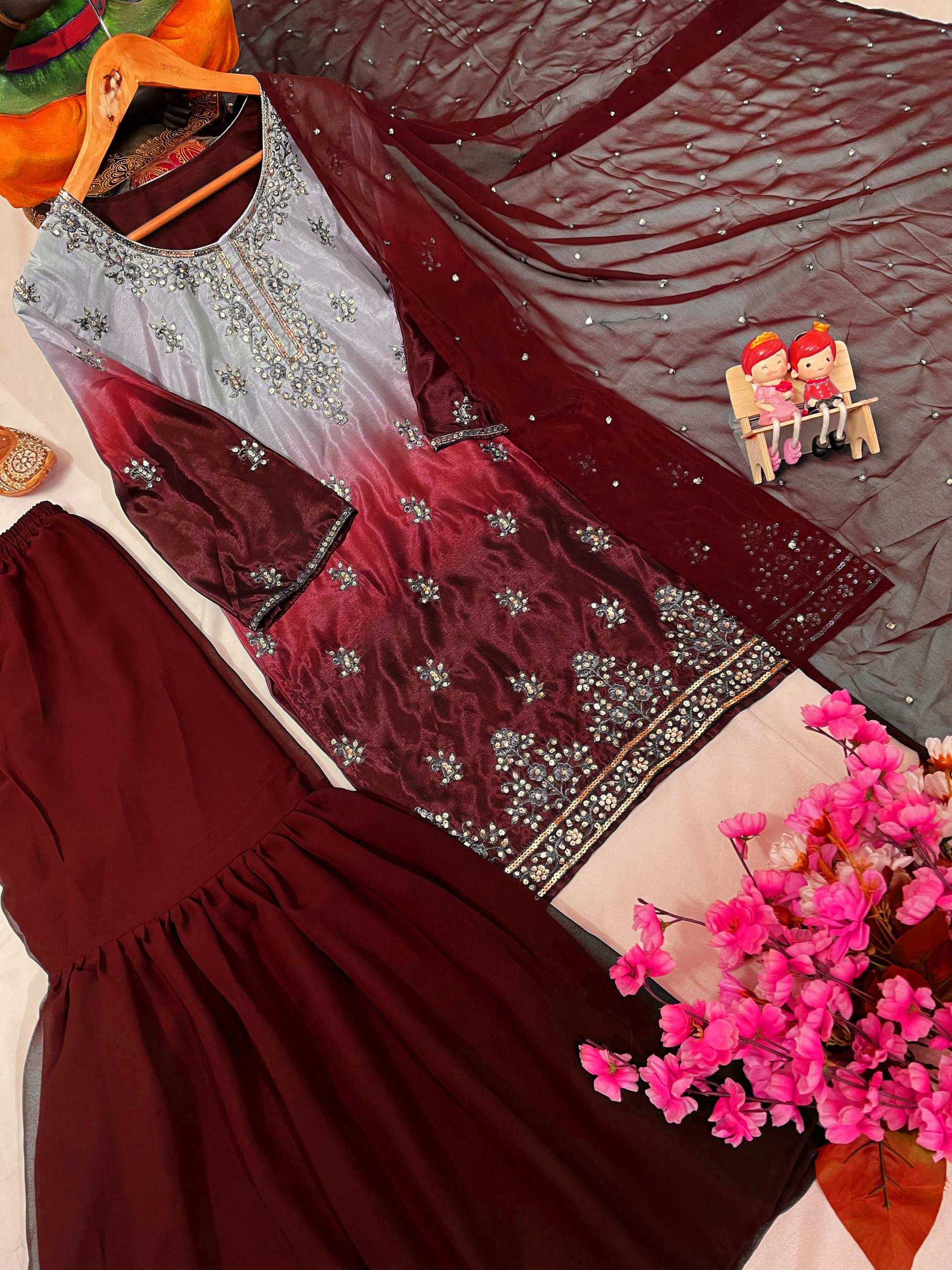 Ynf Chinon Silk KESH492 1370 Suits & Dresses Wedding Collections Festive Collections Wholesale Sharara Salwar Suits Printed Suits Ladies Silk Suit Manufacturer