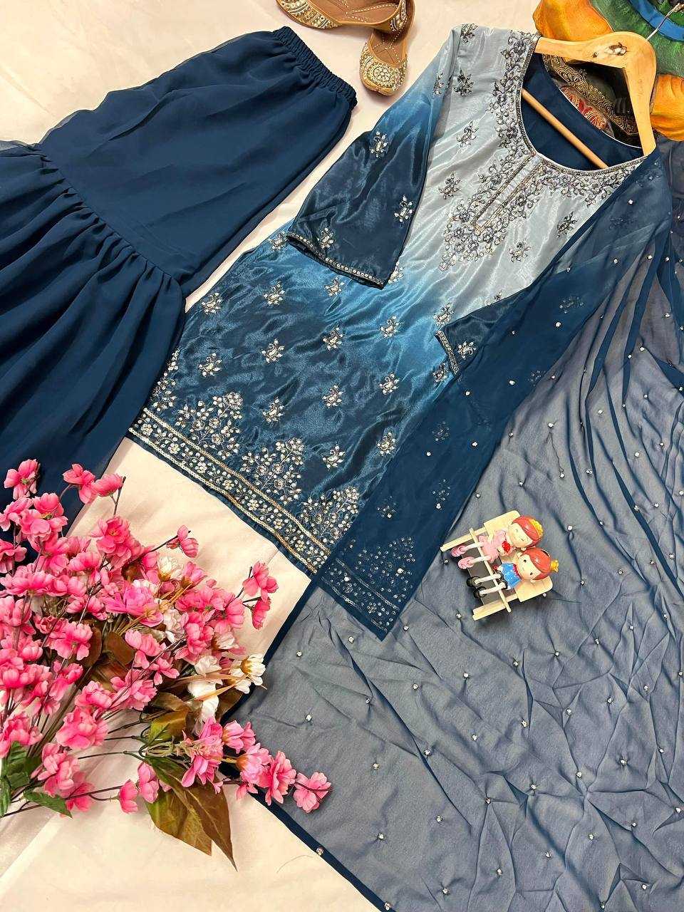Ynf Chinon Silk KESH492 1370 Suits & Dresses Wedding Collections Festive Collections Wholesale Sharara Salwar Suits Printed Suits Ladies Silk Suit Manufacturer
