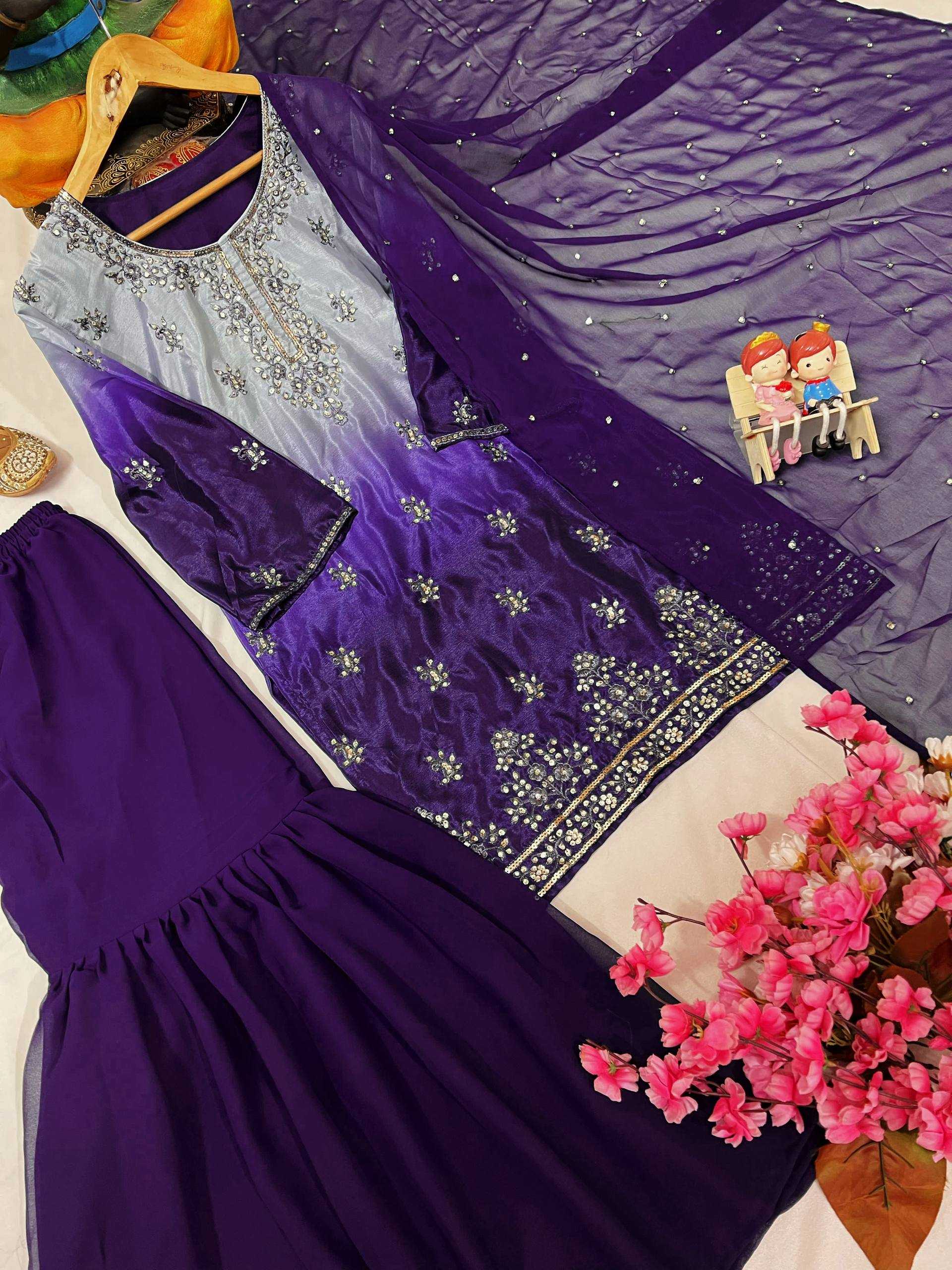 Ynf Chinon Silk KESH492 1370 Suits & Dresses Wedding Collections Festive Collections Wholesale Sharara Salwar Suits Printed Suits Ladies Silk Suit Manufacturer