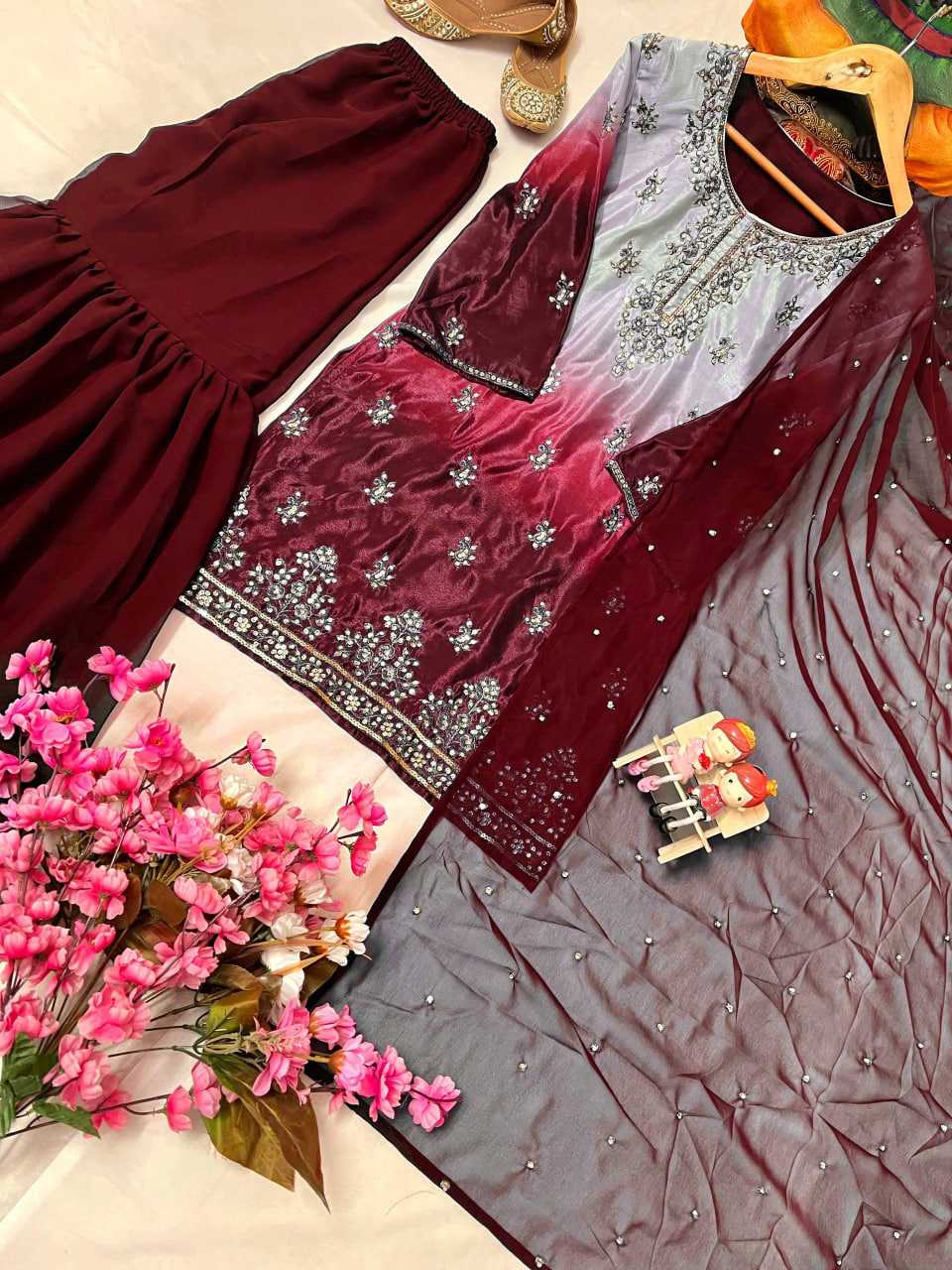 Ynf Chinon Silk KESH492 1370 Suits & Dresses Wedding Collections Festive Collections Wholesale Sharara Salwar Suits Printed Suits Ladies Silk Suit Manufacturer