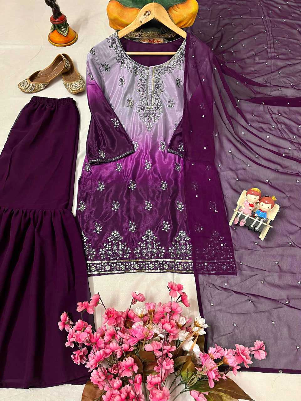 Ynf Chinon Silk KESH492 1370 Suits & Dresses Wedding Collections Festive Collections Wholesale Sharara Salwar Suits Printed Suits Ladies Silk Suit Manufacturer