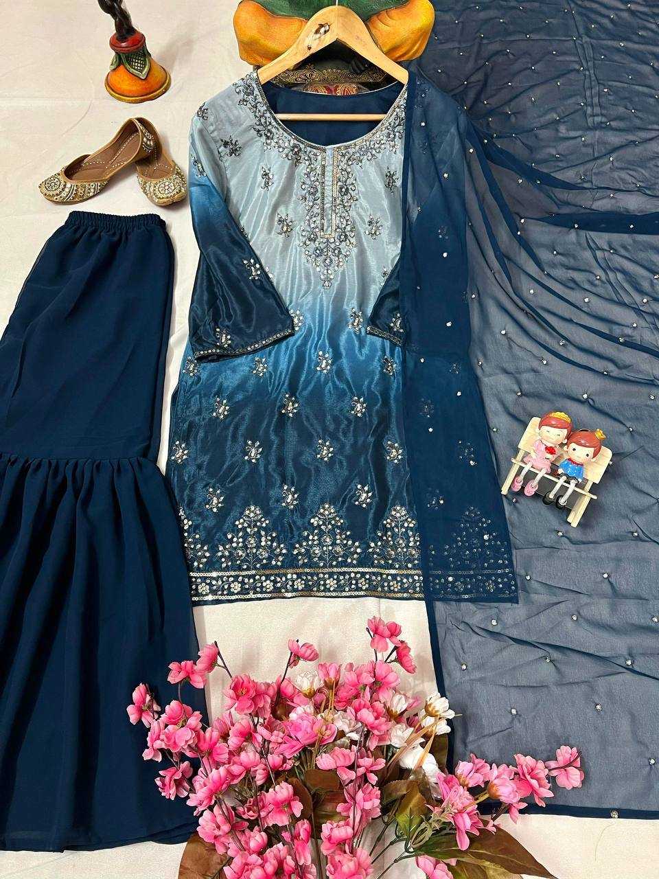 Ynf Chinon Silk KESH492 1370 Suits & Dresses Wedding Collections Festive Collections Wholesale Sharara Salwar Suits Printed Suits Ladies Silk Suit Manufacturer