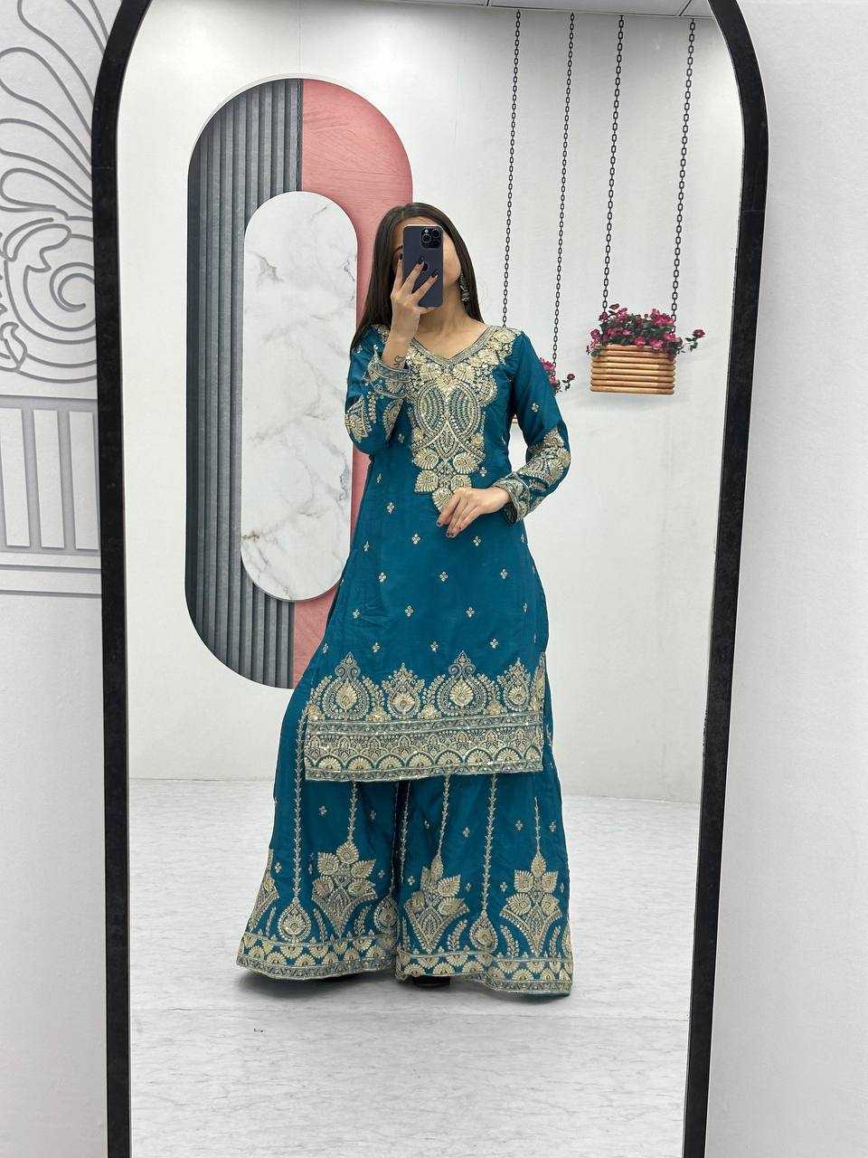 Ynf Chinon Silk KESH496 037 Suits & Dresses Wholesale Sharara Salwar Suits Embroidery Suits Party wear suits Manufacturer