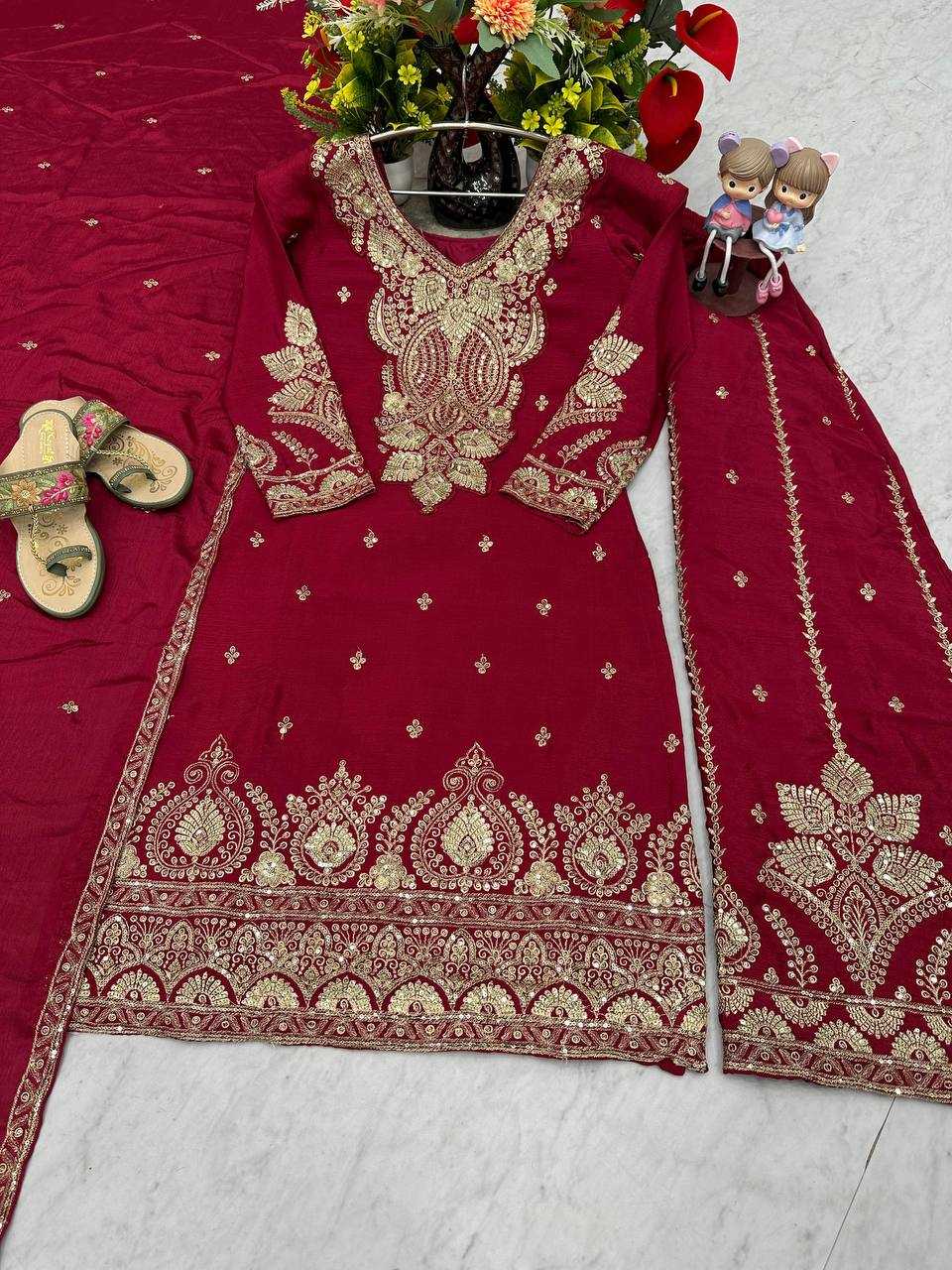 Ynf Chinon Silk KESH496 037 Suits & Dresses Wholesale Sharara Salwar Suits Embroidery Suits Party wear suits Manufacturer