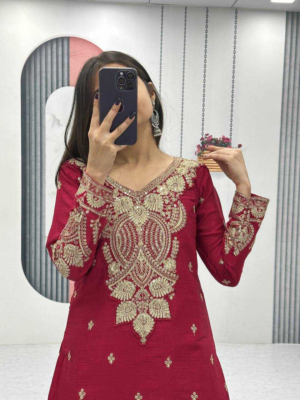 Ynf Chinon Silk KESH496 037 Suits & Dresses Wholesale Sharara Salwar Suits Embroidery Suits Party wear suits Manufacturer