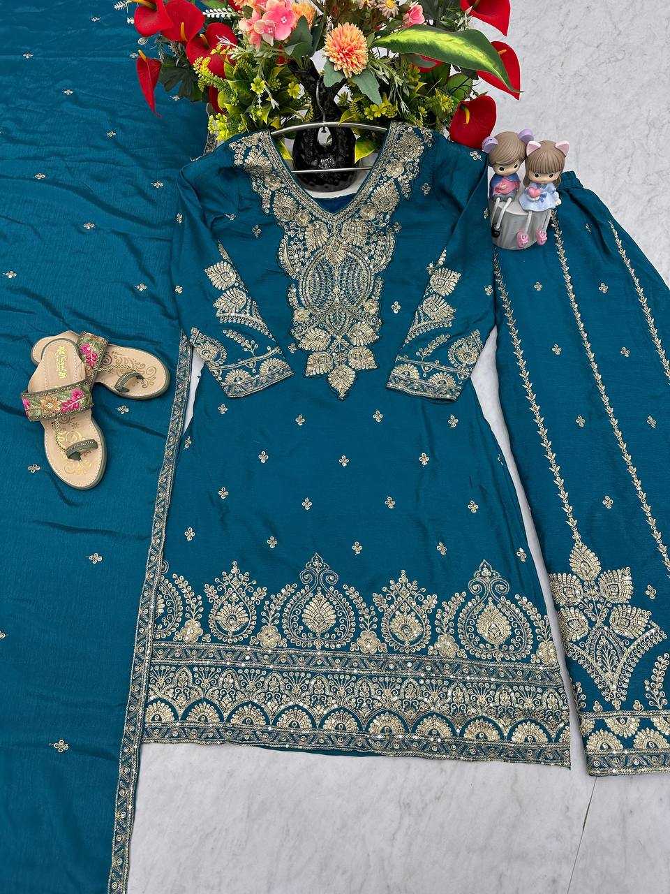 Ynf Chinon Silk KESH496 037 Suits & Dresses Wholesale Sharara Salwar Suits Embroidery Suits Party wear suits Manufacturer