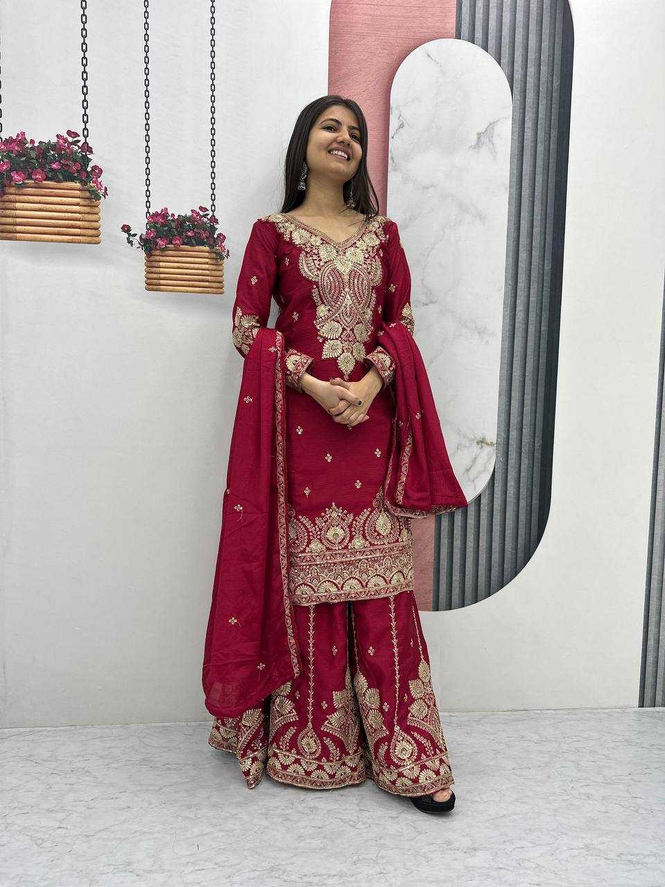 Ynf Chinon Silk KESH496 037 Suits & Dresses Wholesale Sharara Salwar Suits Embroidery Suits Party wear suits Manufacturer