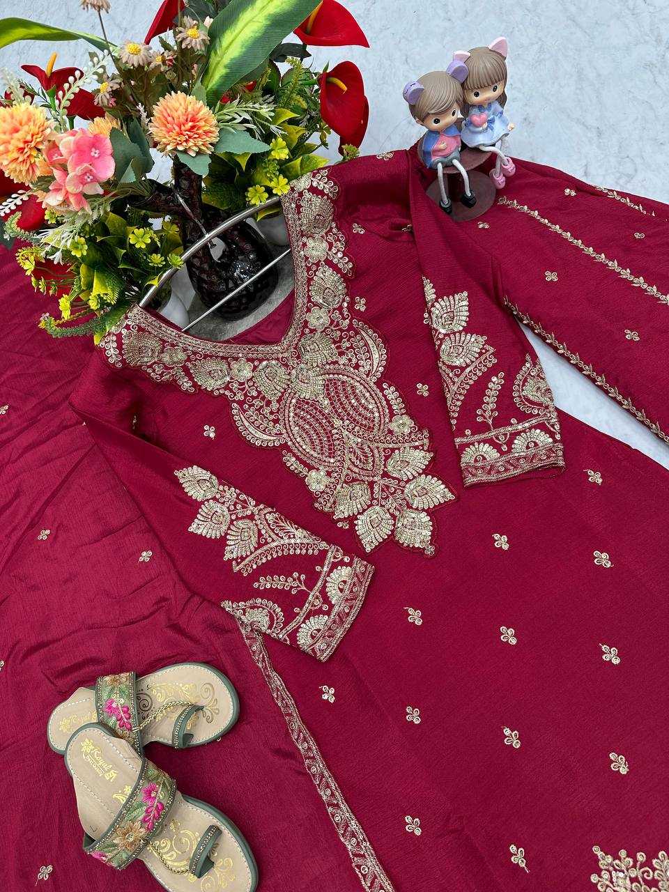 Ynf Chinon Silk KESH496 037 Suits & Dresses Wholesale Sharara Salwar Suits Embroidery Suits Party wear suits Manufacturer