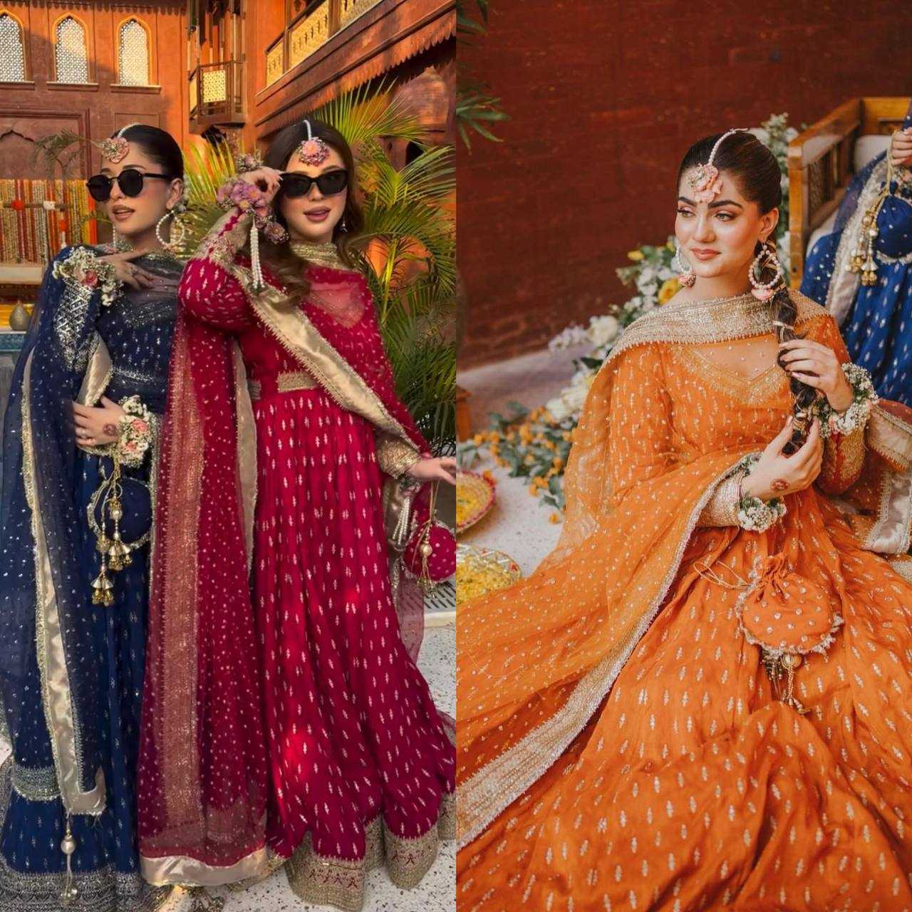 Ynf Chinon Silk KESH496 039 Gowns Wedding Collections Wholesale Party Wear Gowns Designer Gowns Sangeet Outfits Manufacturer