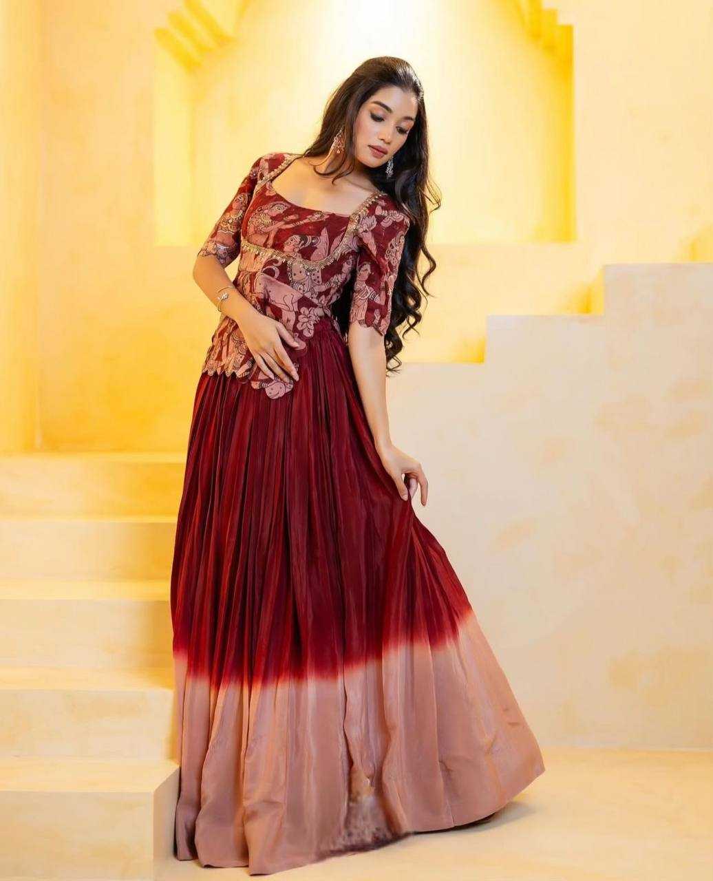 Ynf Chinon Silk KESH496 490 Lehengas Wholesale Fancy Lehenga Kalamkari Lehenga Silk Lehenga Manufacturer