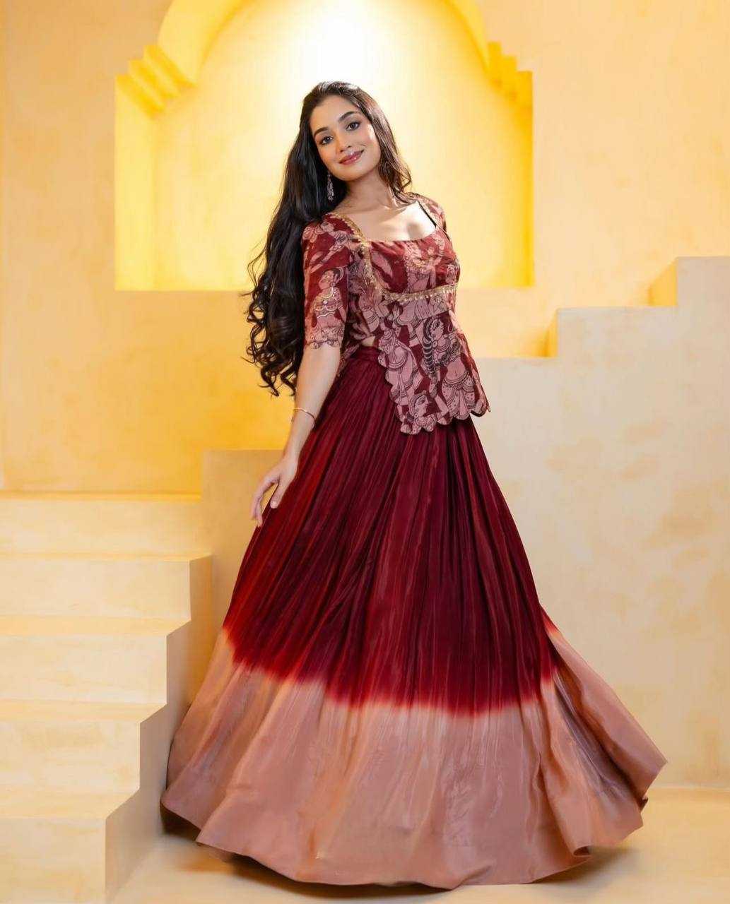 Ynf Chinon Silk KESH496 490 Lehengas Wholesale Fancy Lehenga Kalamkari Lehenga Silk Lehenga Manufacturer