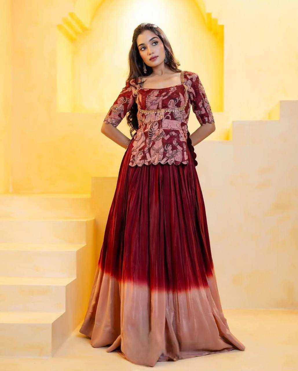 Ynf Chinon Silk KESH496 490 Lehengas Wholesale Fancy Lehenga Kalamkari Lehenga Silk Lehenga Manufacturer