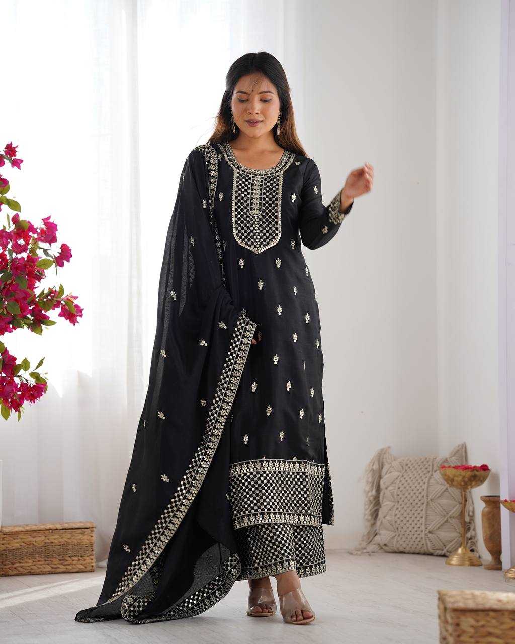 Ynf Chinon Silk KESH504 282 Suits & Dresses Wedding Collections Festive Collections Wholesale Embroidery Suits Ladies Silk Suit Wedding Outfits Manufacturer