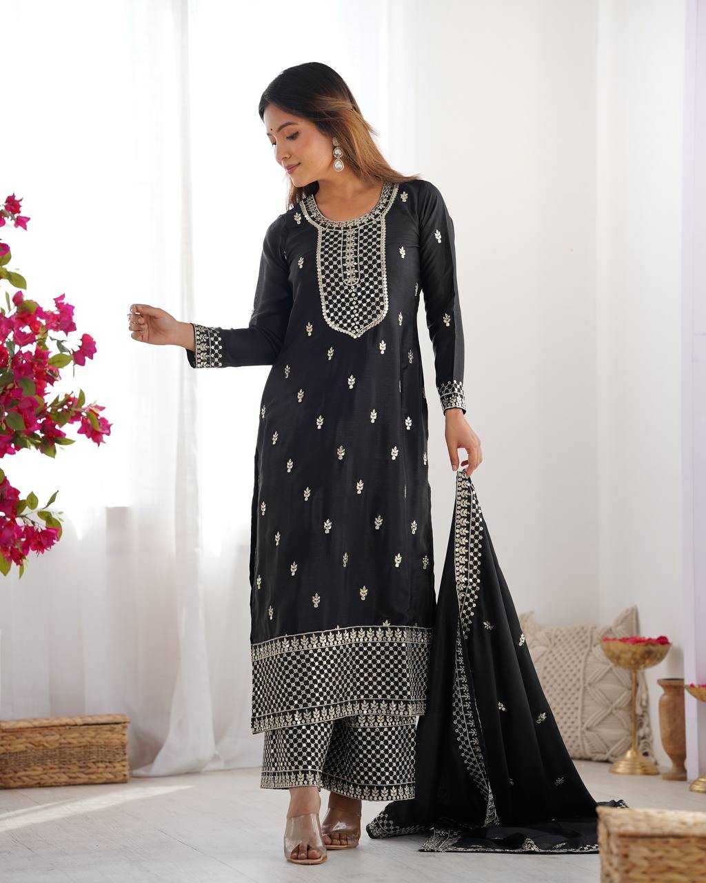 Ynf Chinon Silk KESH504 282 Suits & Dresses Wedding Collections Festive Collections Wholesale Embroidery Suits Ladies Silk Suit Wedding Outfits Manufacturer