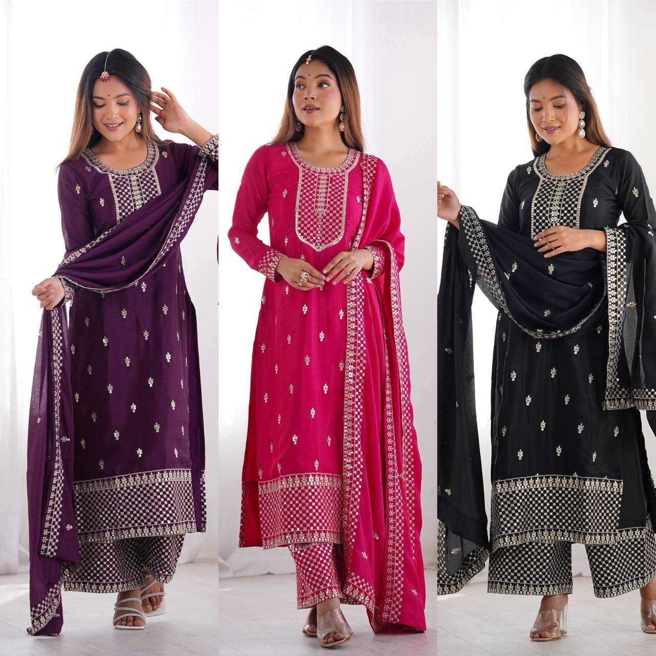 Ynf Chinon Silk KESH504 282 Suits & Dresses Wedding Collections Festive Collections Wholesale Embroidery Suits Ladies Silk Suit Wedding Outfits Manufacturer