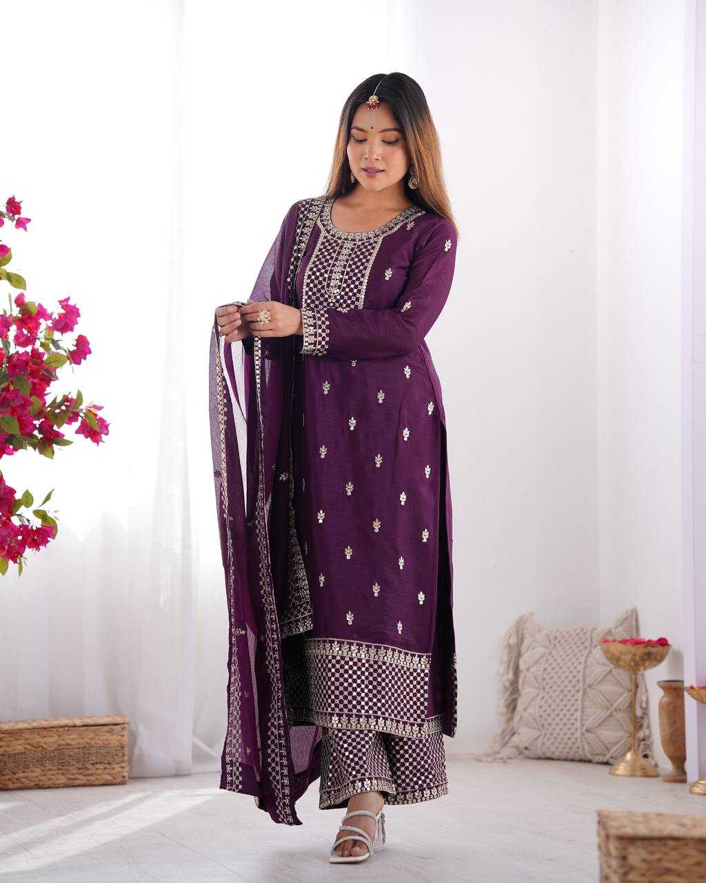 Ynf Chinon Silk KESH504 282 Suits & Dresses Wedding Collections Festive Collections Wholesale Embroidery Suits Ladies Silk Suit Wedding Outfits Manufacturer