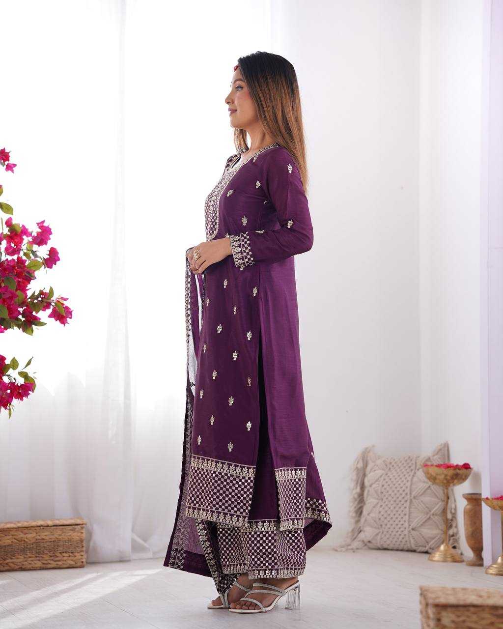 Ynf Chinon Silk KESH504 282 Suits & Dresses Wedding Collections Festive Collections Wholesale Embroidery Suits Ladies Silk Suit Wedding Outfits Manufacturer