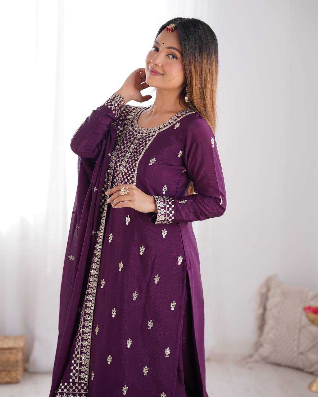 Ynf Chinon Silk KESH504 282 Suits & Dresses Wedding Collections Festive Collections Wholesale Embroidery Suits Ladies Silk Suit Wedding Outfits Manufacturer