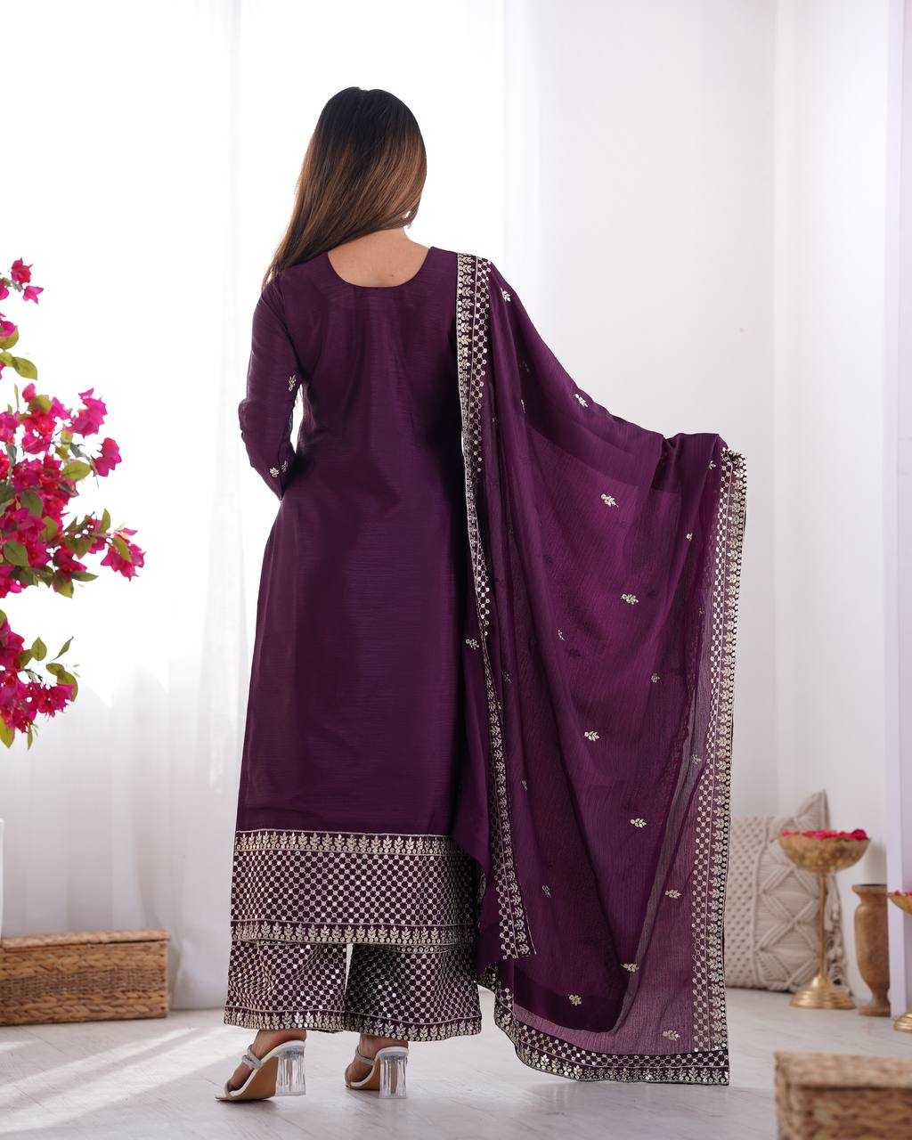 Ynf Chinon Silk KESH504 282 Suits & Dresses Wedding Collections Festive Collections Wholesale Embroidery Suits Ladies Silk Suit Wedding Outfits Manufacturer