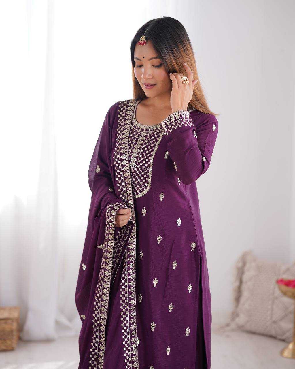Ynf Chinon Silk KESH504 282 Suits & Dresses Wedding Collections Festive Collections Wholesale Embroidery Suits Ladies Silk Suit Wedding Outfits Manufacturer