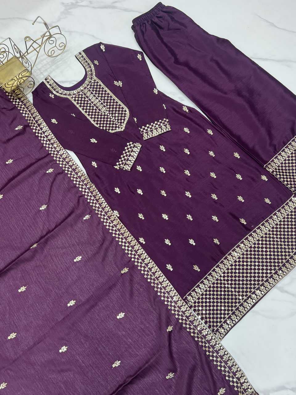 Ynf Chinon Silk KESH504 282 Suits & Dresses Wedding Collections Festive Collections Wholesale Embroidery Suits Ladies Silk Suit Wedding Outfits Manufacturer