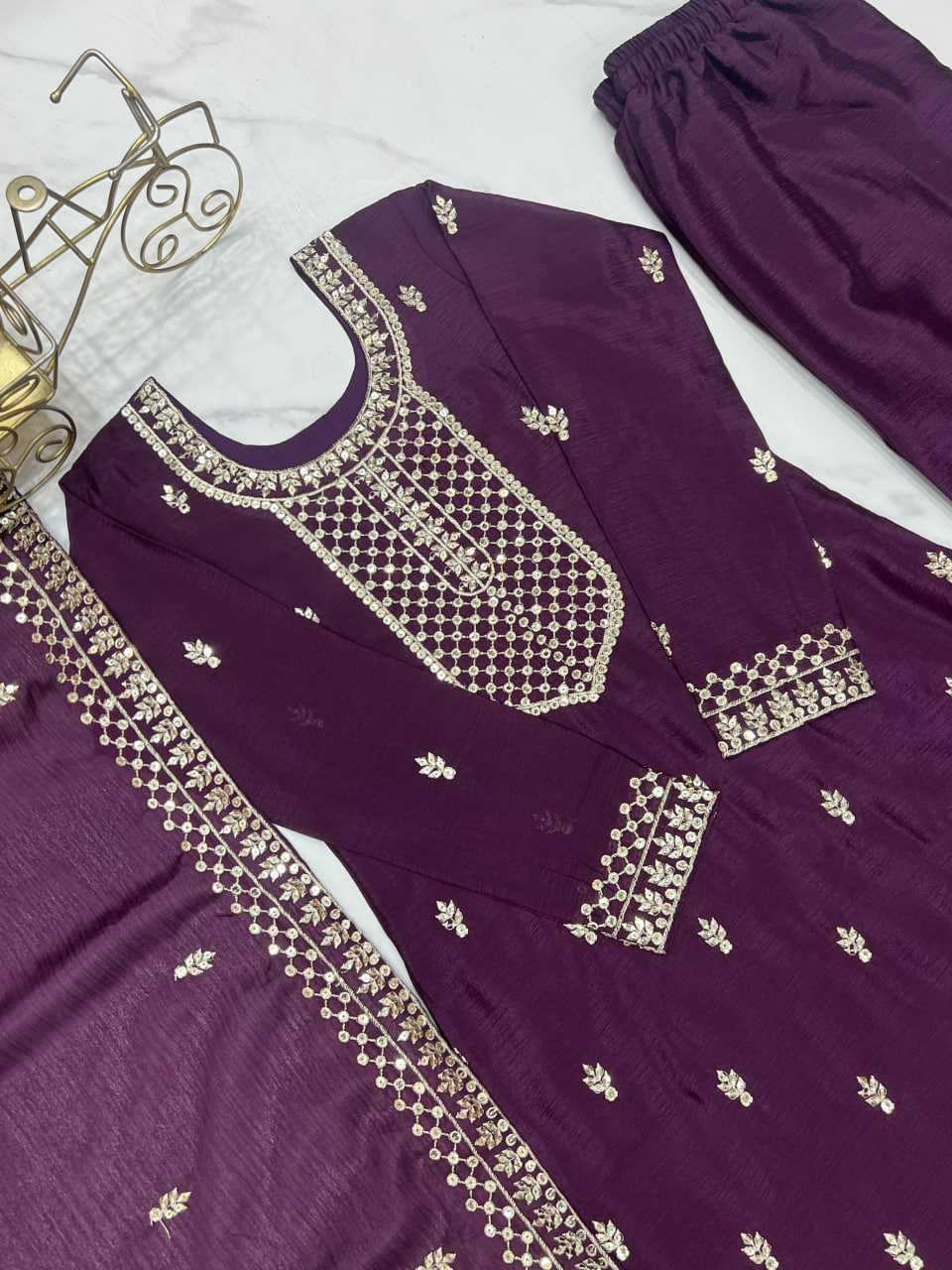 Ynf Chinon Silk KESH504 282 Suits & Dresses Wedding Collections Festive Collections Wholesale Embroidery Suits Ladies Silk Suit Wedding Outfits Manufacturer