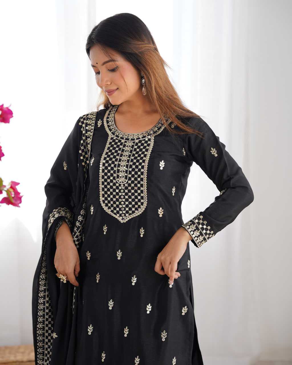 Ynf Chinon Silk KESH504 282 Suits & Dresses Wedding Collections Festive Collections Wholesale Embroidery Suits Ladies Silk Suit Wedding Outfits Manufacturer