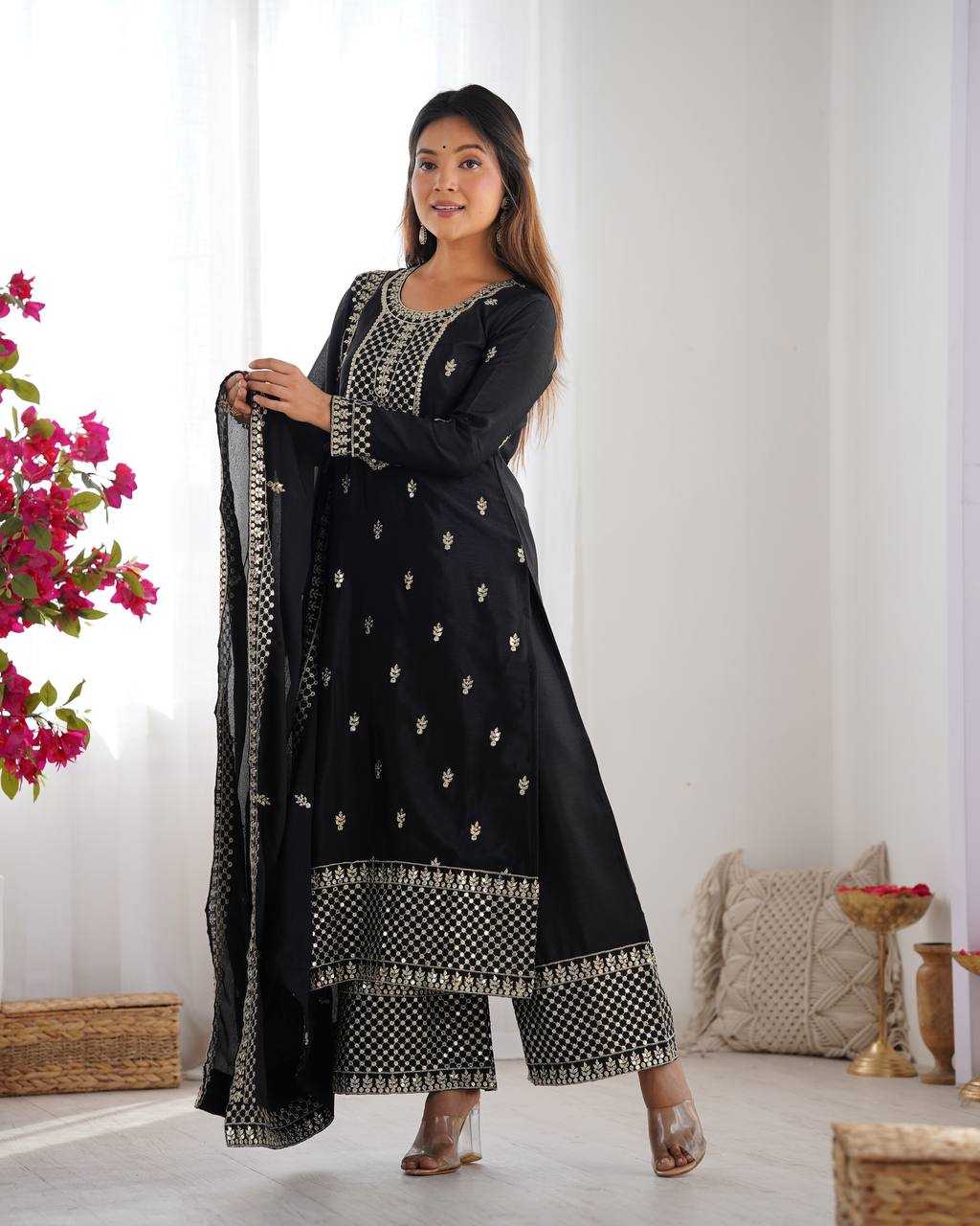 Ynf Chinon Silk KESH504 282 Suits & Dresses Wedding Collections Festive Collections Wholesale Embroidery Suits Ladies Silk Suit Wedding Outfits Manufacturer