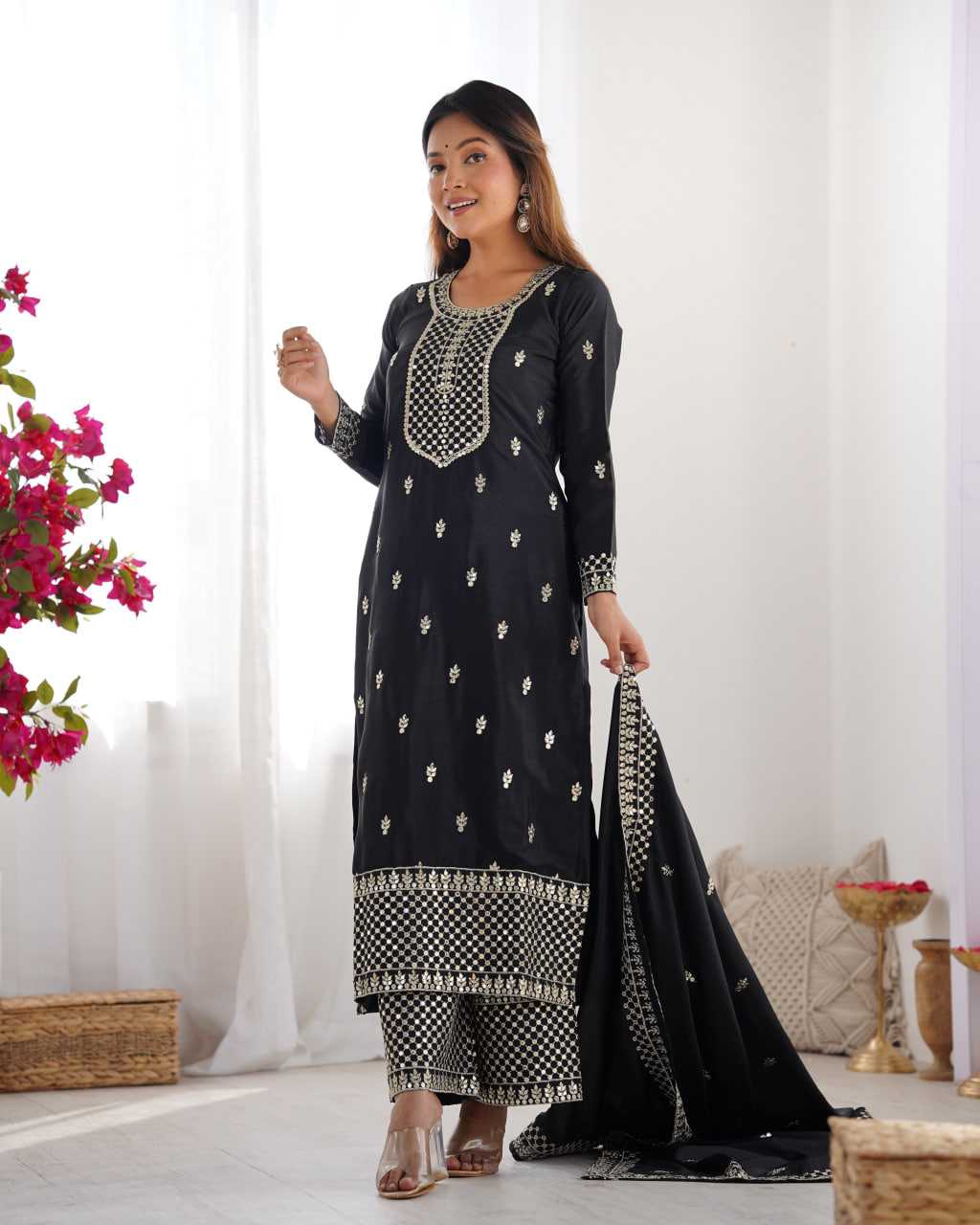 Ynf Chinon Silk KESH504 282 Suits & Dresses Wedding Collections Festive Collections Wholesale Embroidery Suits Ladies Silk Suit Wedding Outfits Manufacturer