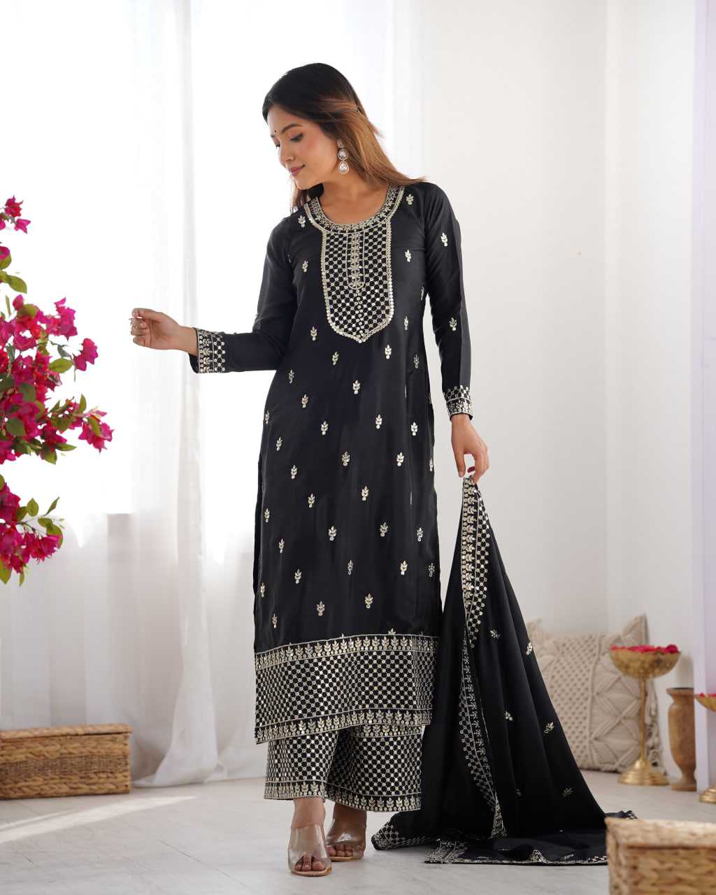 Ynf Chinon Silk KESH504 282 Suits & Dresses Wedding Collections Festive Collections Wholesale Embroidery Suits Ladies Silk Suit Wedding Outfits Manufacturer