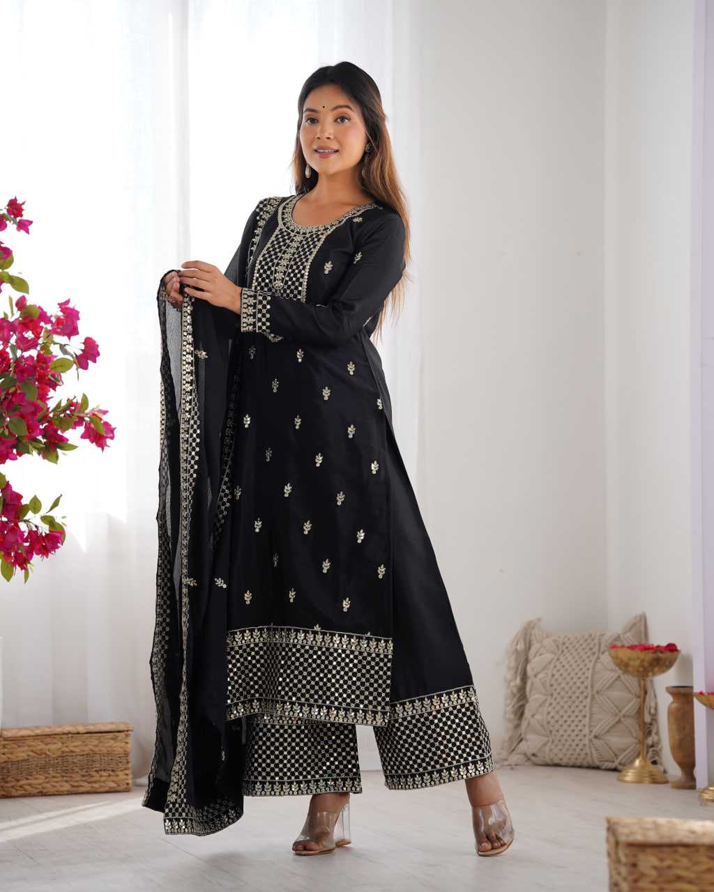 Ynf Chinon Silk KESH504 282 Suits & Dresses Wedding Collections Festive Collections Wholesale Embroidery Suits Ladies Silk Suit Wedding Outfits Manufacturer