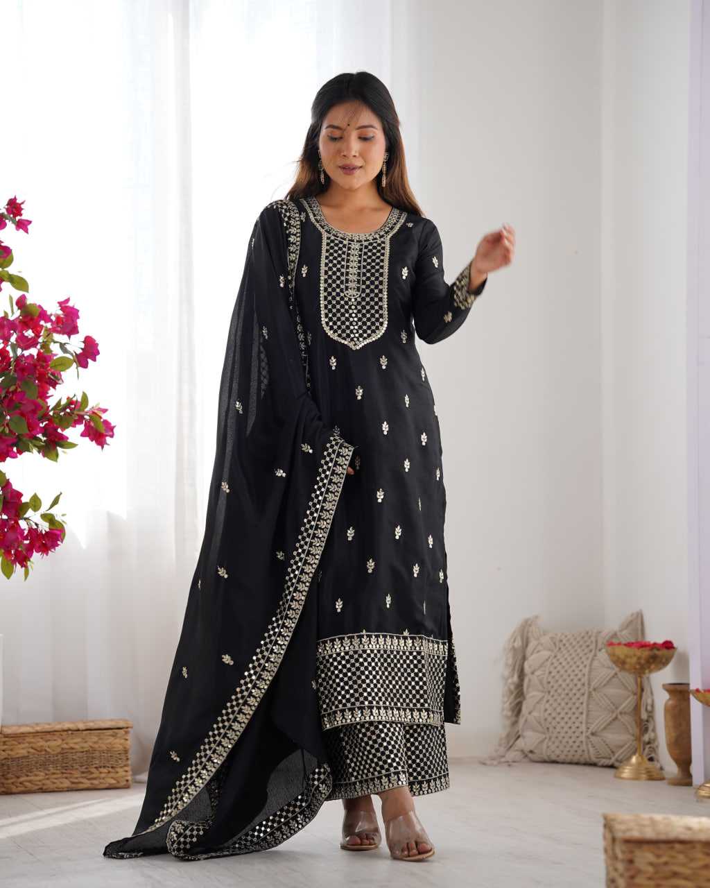 Ynf Chinon Silk KESH504 282 Suits & Dresses Wedding Collections Festive Collections Wholesale Embroidery Suits Ladies Silk Suit Wedding Outfits Manufacturer