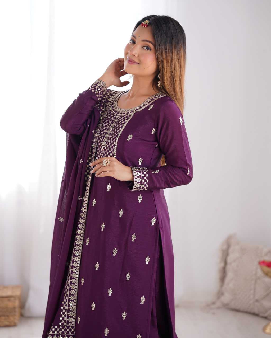 Ynf Chinon Silk KESH504 282 Suits & Dresses Wedding Collections Festive Collections Wholesale Embroidery Suits Ladies Silk Suit Wedding Outfits Manufacturer