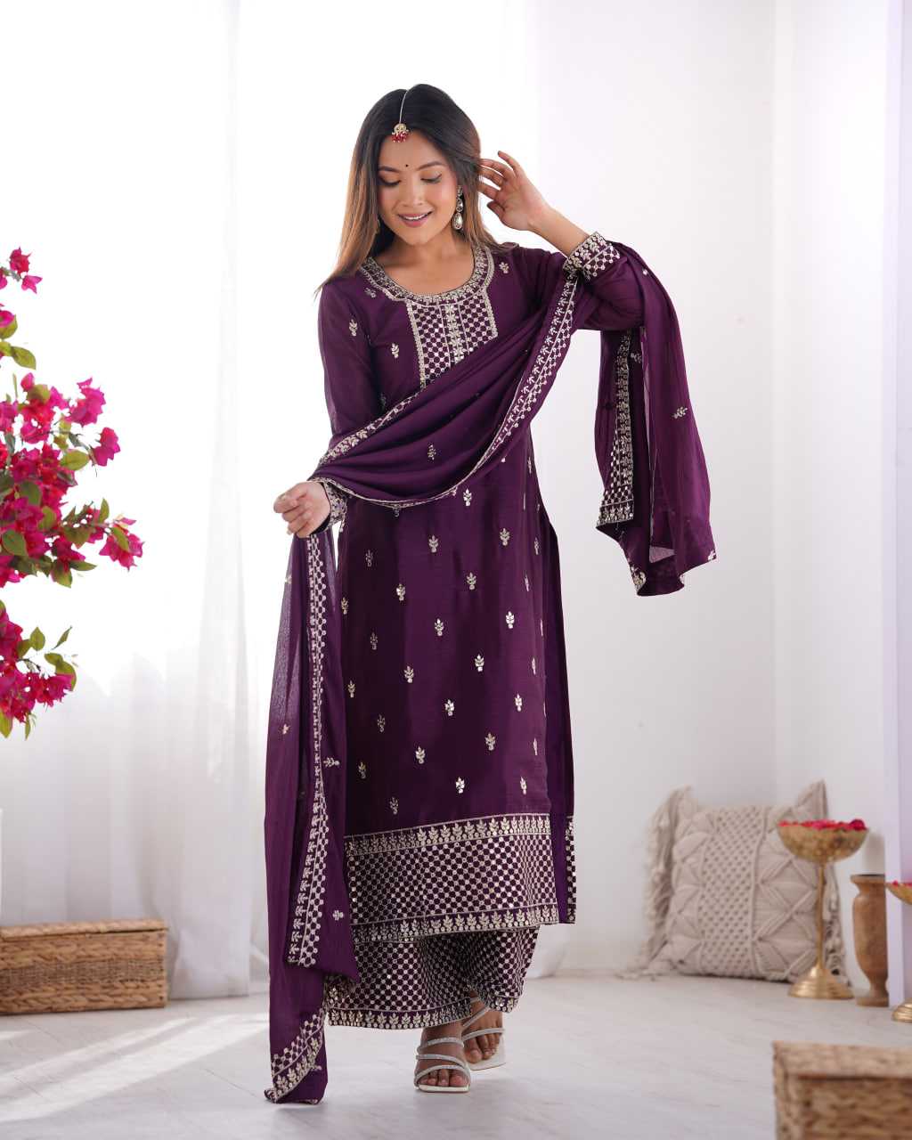 Ynf Chinon Silk KESH504 282 Suits & Dresses Wedding Collections Festive Collections Wholesale Embroidery Suits Ladies Silk Suit Wedding Outfits Manufacturer