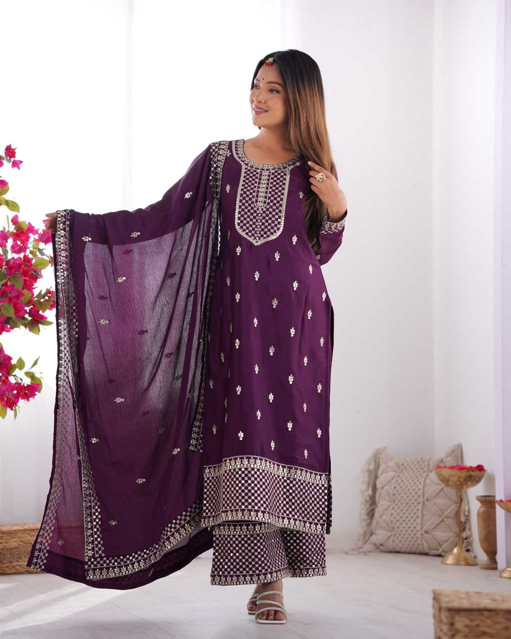 Ynf Chinon Silk KESH504 282 Suits & Dresses Wedding Collections Festive Collections Wholesale Embroidery Suits Ladies Silk Suit Wedding Outfits Manufacturer