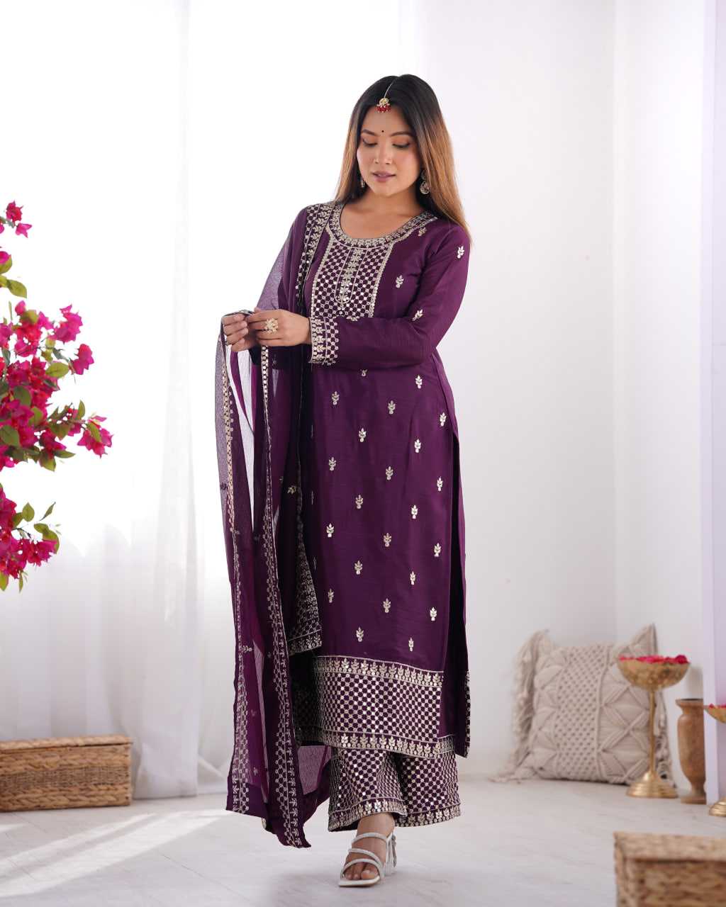 Ynf Chinon Silk KESH504 282 Suits & Dresses Wedding Collections Festive Collections Wholesale Embroidery Suits Ladies Silk Suit Wedding Outfits Manufacturer