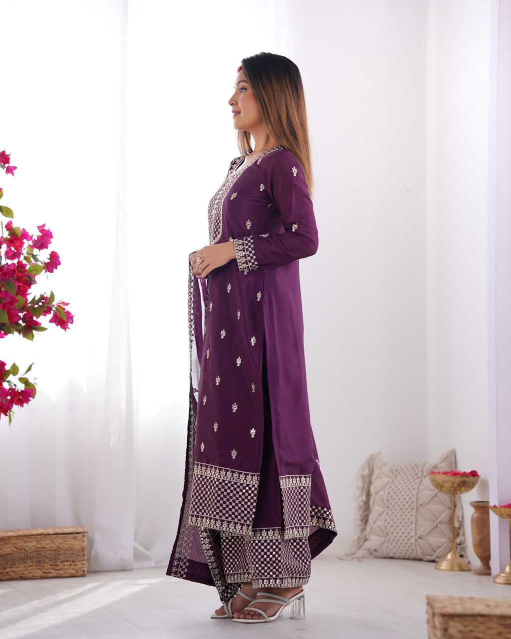 Ynf Chinon Silk KESH504 282 Suits & Dresses Wedding Collections Festive Collections Wholesale Embroidery Suits Ladies Silk Suit Wedding Outfits Manufacturer