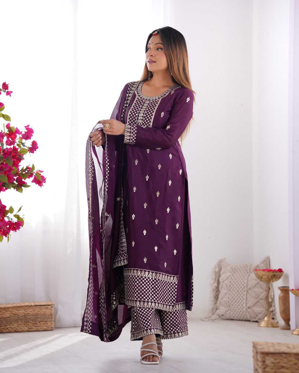 Ynf Chinon Silk KESH504 282 Suits & Dresses Wedding Collections Festive Collections Wholesale Embroidery Suits Ladies Silk Suit Wedding Outfits Manufacturer