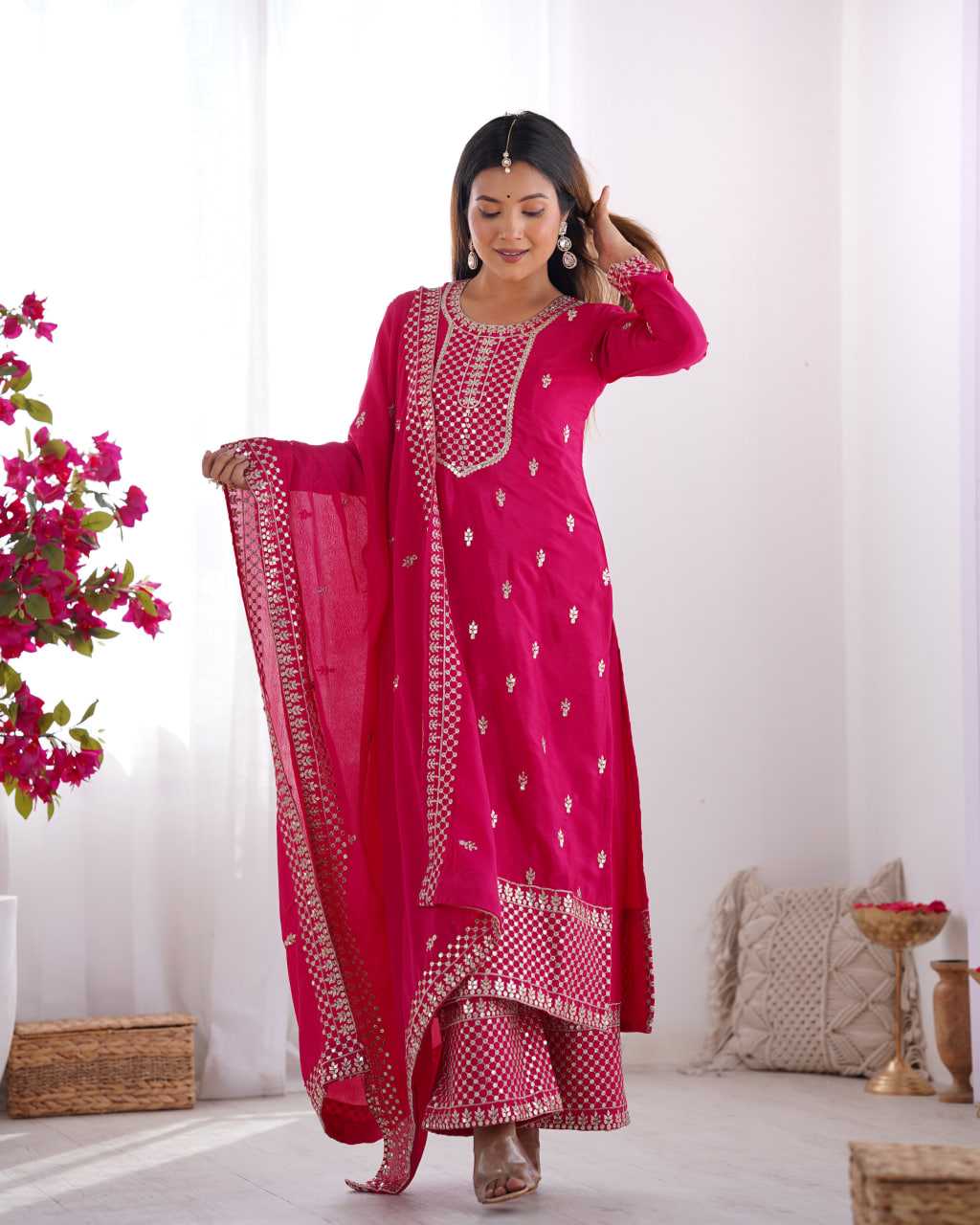 Ynf Chinon Silk KESH504 282 Suits & Dresses Wedding Collections Festive Collections Wholesale Embroidery Suits Ladies Silk Suit Wedding Outfits Manufacturer