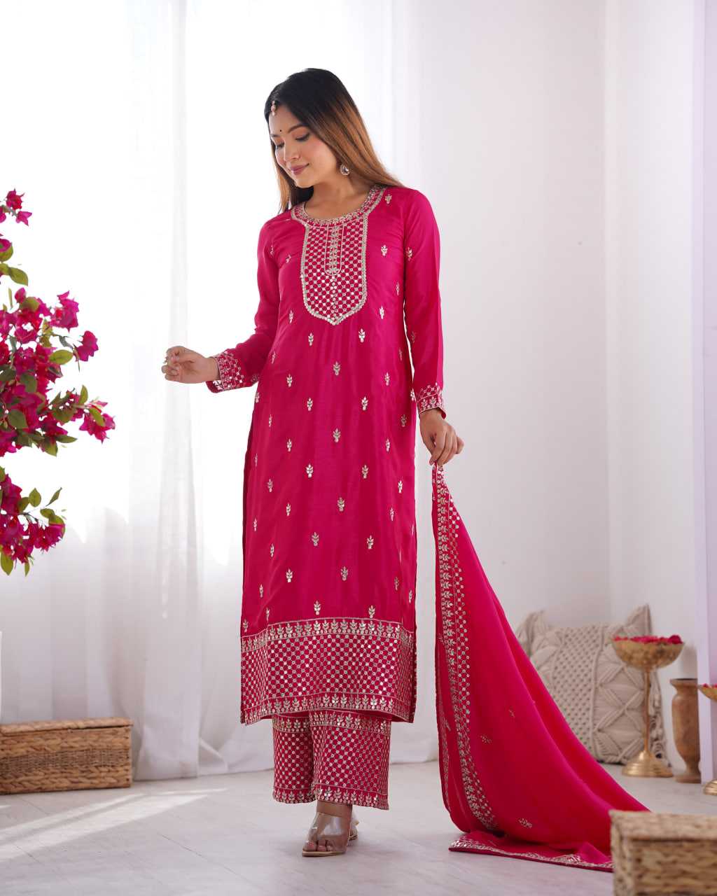 Ynf Chinon Silk KESH504 282 Suits & Dresses Wedding Collections Festive Collections Wholesale Embroidery Suits Ladies Silk Suit Wedding Outfits Manufacturer