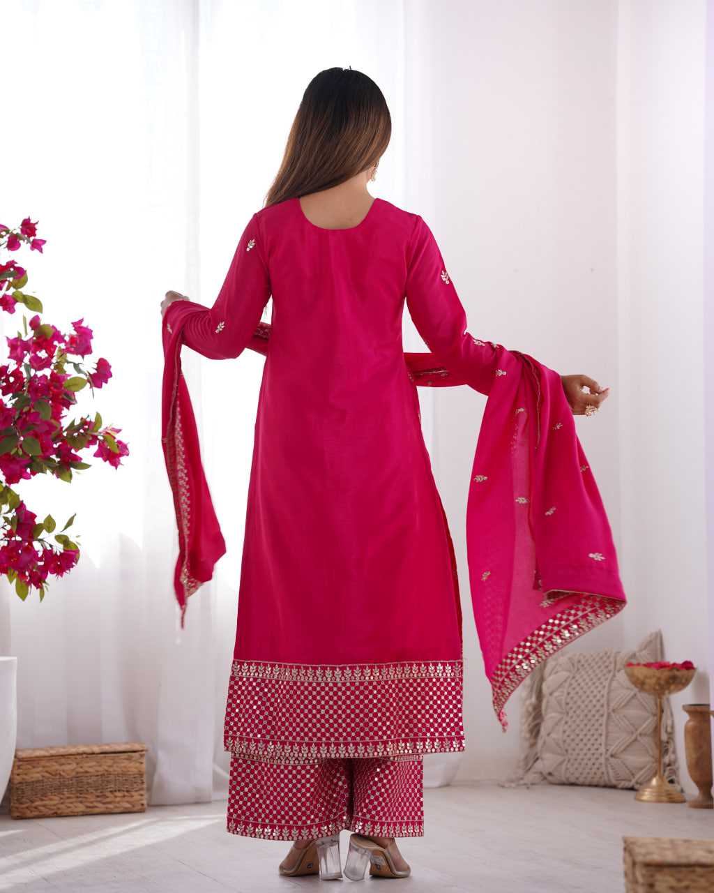 Ynf Chinon Silk KESH504 282 Suits & Dresses Wedding Collections Festive Collections Wholesale Embroidery Suits Ladies Silk Suit Wedding Outfits Manufacturer