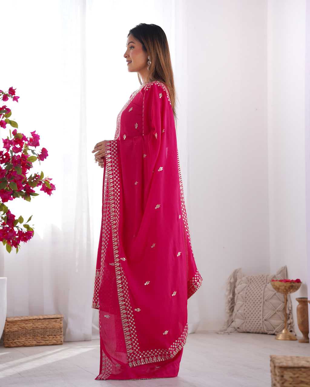 Ynf Chinon Silk KESH504 282 Suits & Dresses Wedding Collections Festive Collections Wholesale Embroidery Suits Ladies Silk Suit Wedding Outfits Manufacturer