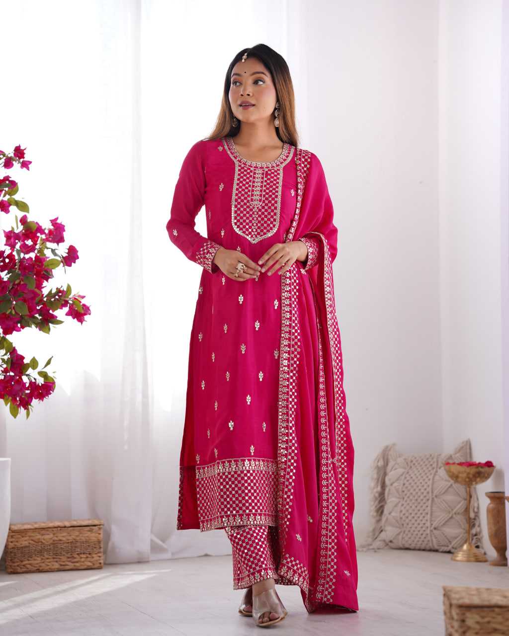 Ynf Chinon Silk KESH504 282 Suits & Dresses Wedding Collections Festive Collections Wholesale Embroidery Suits Ladies Silk Suit Wedding Outfits Manufacturer