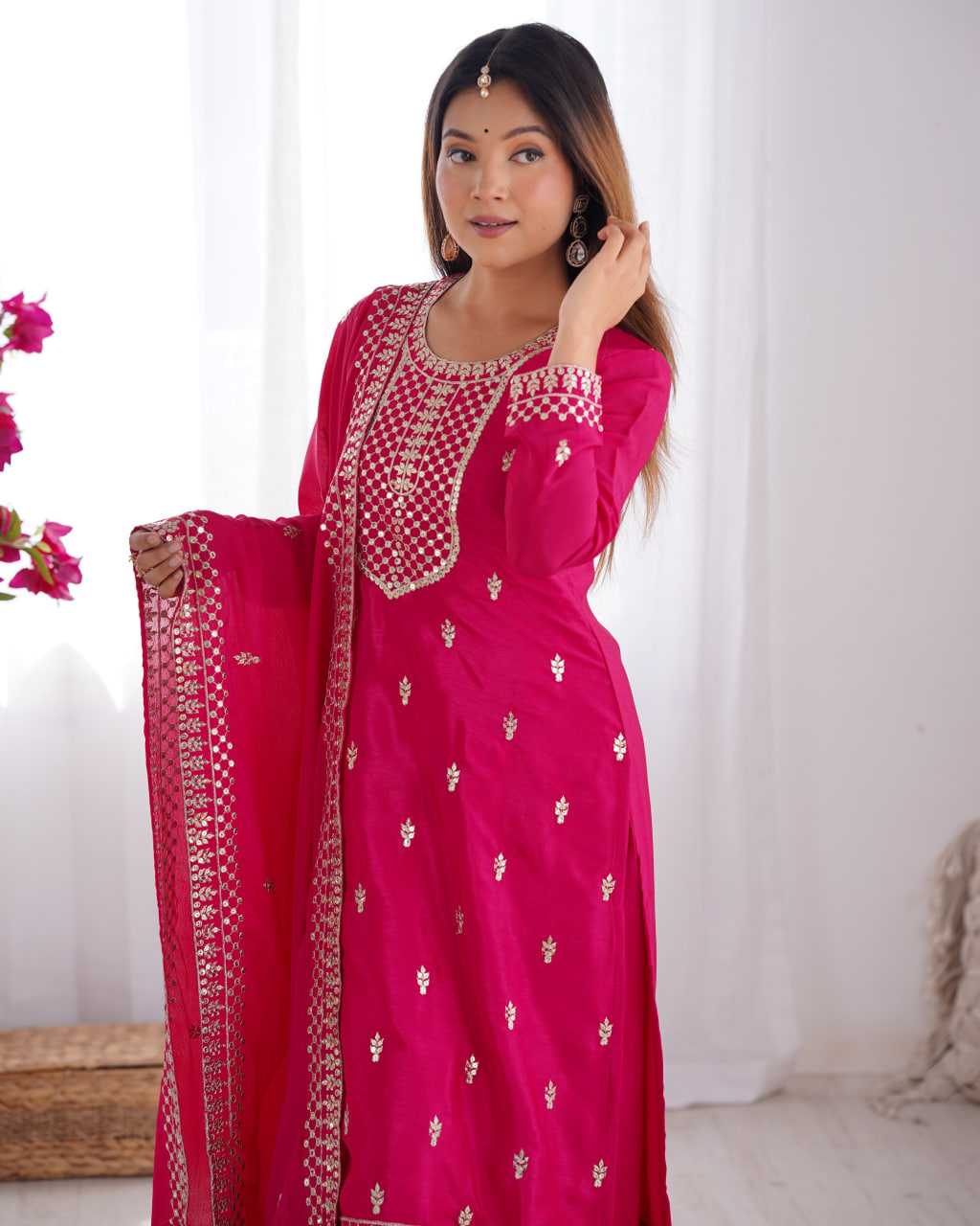 Ynf Chinon Silk KESH504 282 Suits & Dresses Wedding Collections Festive Collections Wholesale Embroidery Suits Ladies Silk Suit Wedding Outfits Manufacturer