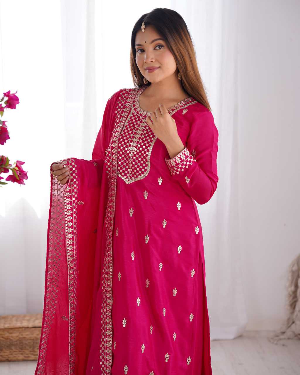 Ynf Chinon Silk KESH504 282 Suits & Dresses Wedding Collections Festive Collections Wholesale Embroidery Suits Ladies Silk Suit Wedding Outfits Manufacturer