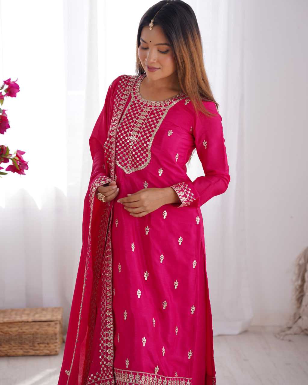 Ynf Chinon Silk KESH504 282 Suits & Dresses Wedding Collections Festive Collections Wholesale Embroidery Suits Ladies Silk Suit Wedding Outfits Manufacturer