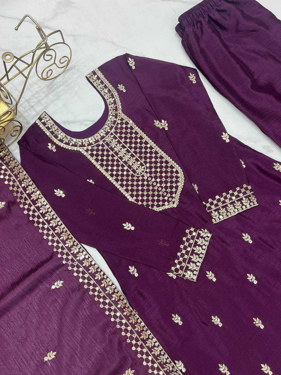 Ynf Chinon Silk KESH504 282 Suits & Dresses Wedding Collections Festive Collections Wholesale Embroidery Suits Ladies Silk Suit Wedding Outfits Manufacturer