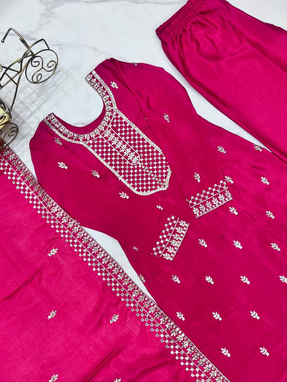 Ynf Chinon Silk KESH504 282 Suits & Dresses Wedding Collections Festive Collections Wholesale Embroidery Suits Ladies Silk Suit Wedding Outfits Manufacturer