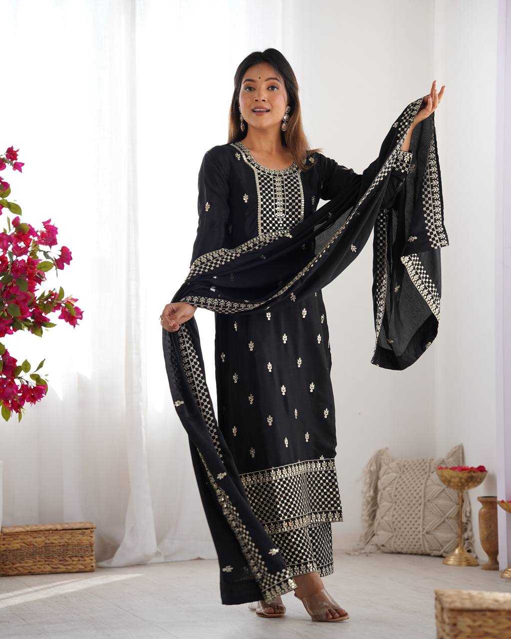 Ynf Chinon Silk KESH504 282 Suits & Dresses Wedding Collections Festive Collections Wholesale Embroidery Suits Ladies Silk Suit Wedding Outfits Manufacturer